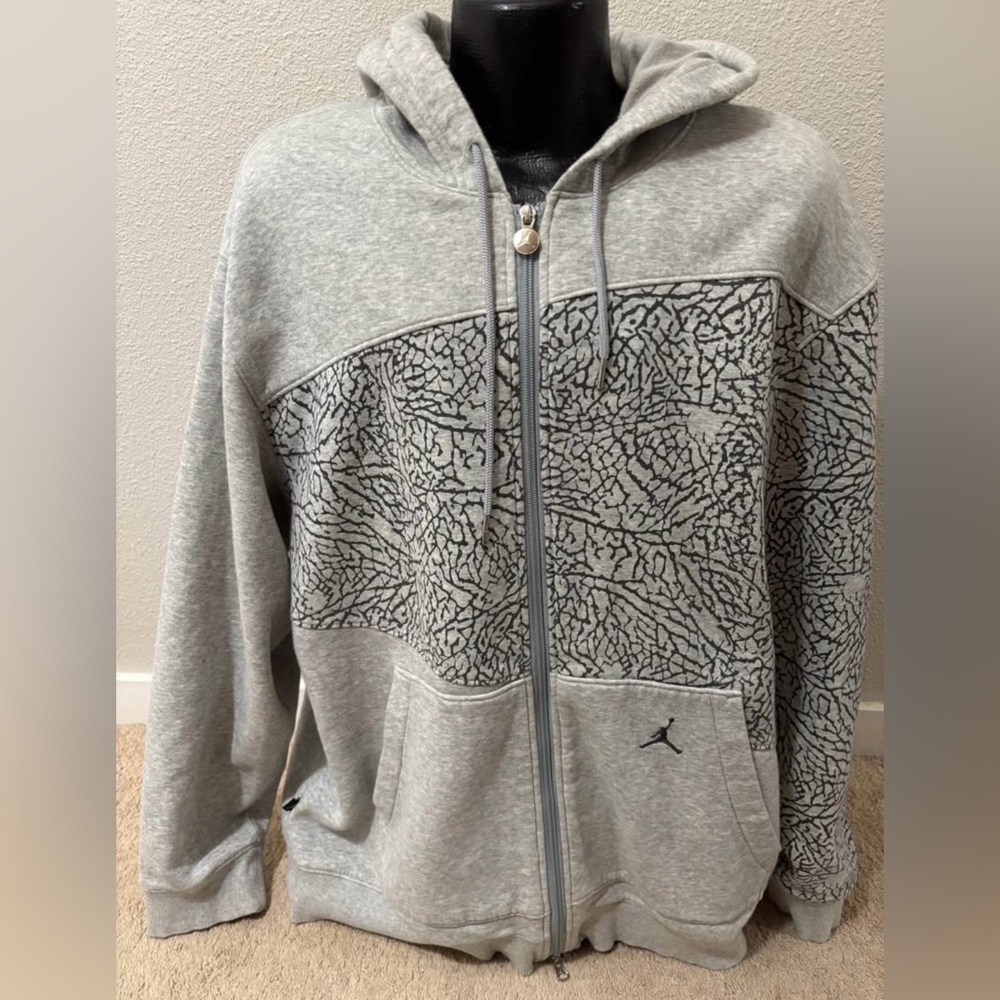 Air Jordan Elephant Print Hoodie Cement Gray Size L
